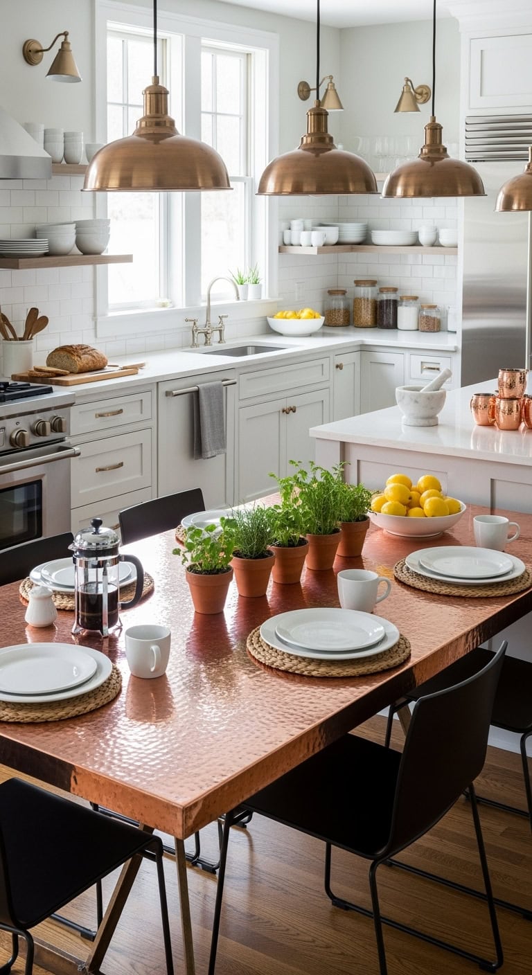 glowing reflective contrasting statement making copper table