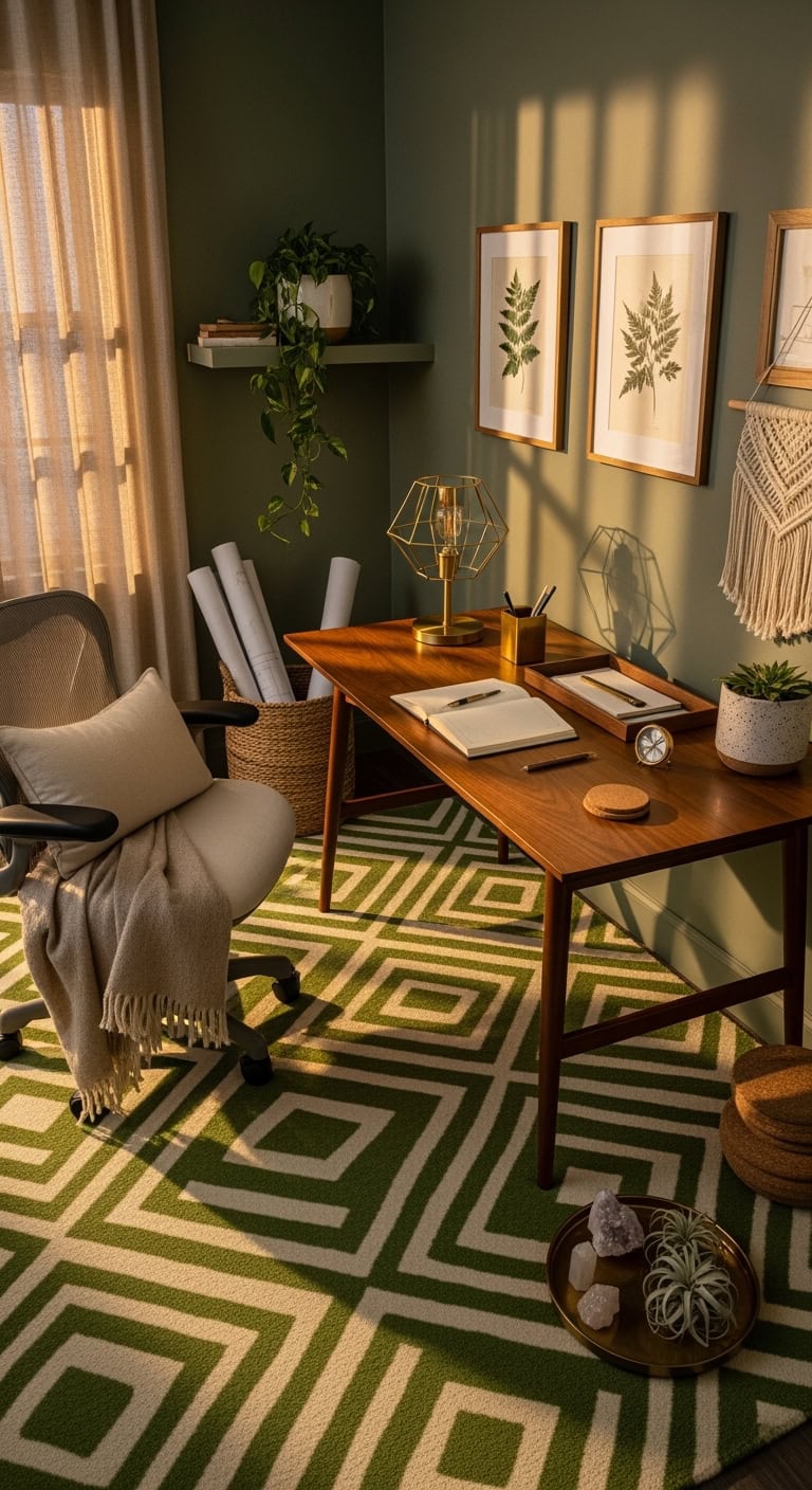 green geometric office rug