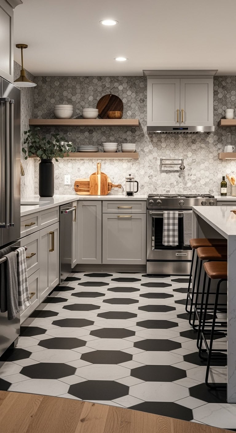 mesmerizing bold guiding geometric tile flooring