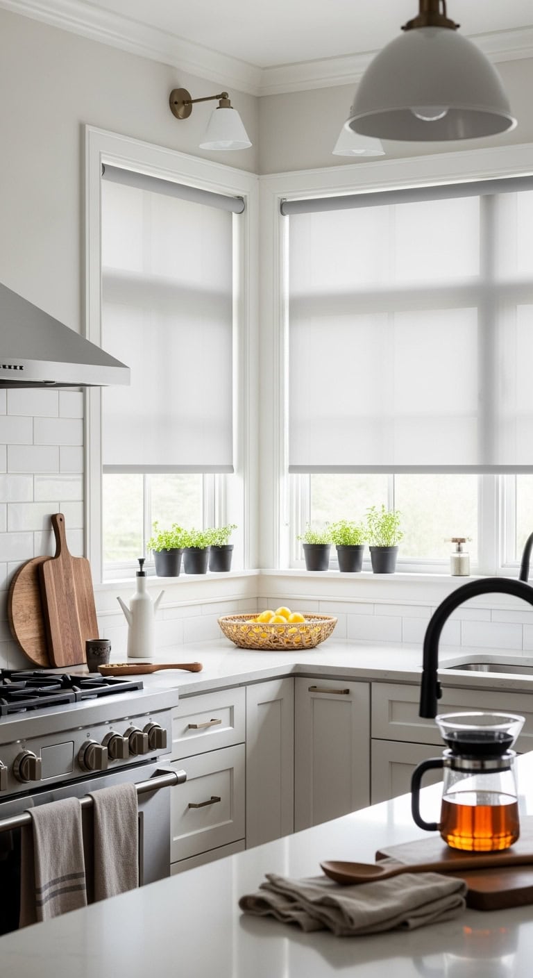 moisture resistant streamlined adjustable kitchen shades