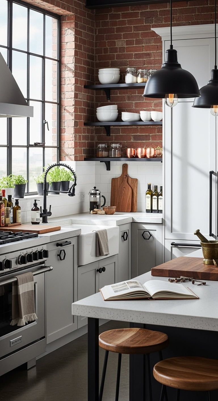 moody sophisticated industrial kitchen design