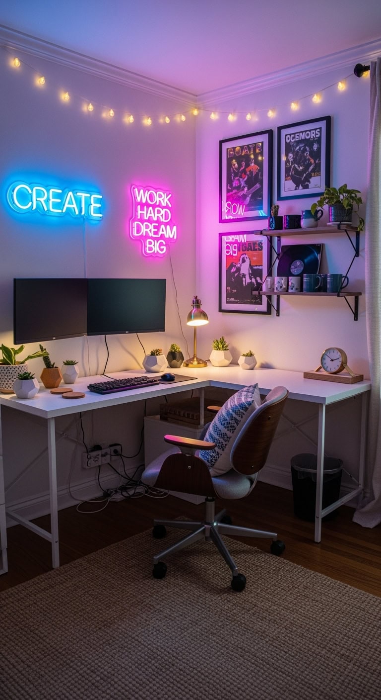 neon workspace ambience creativity inspiration