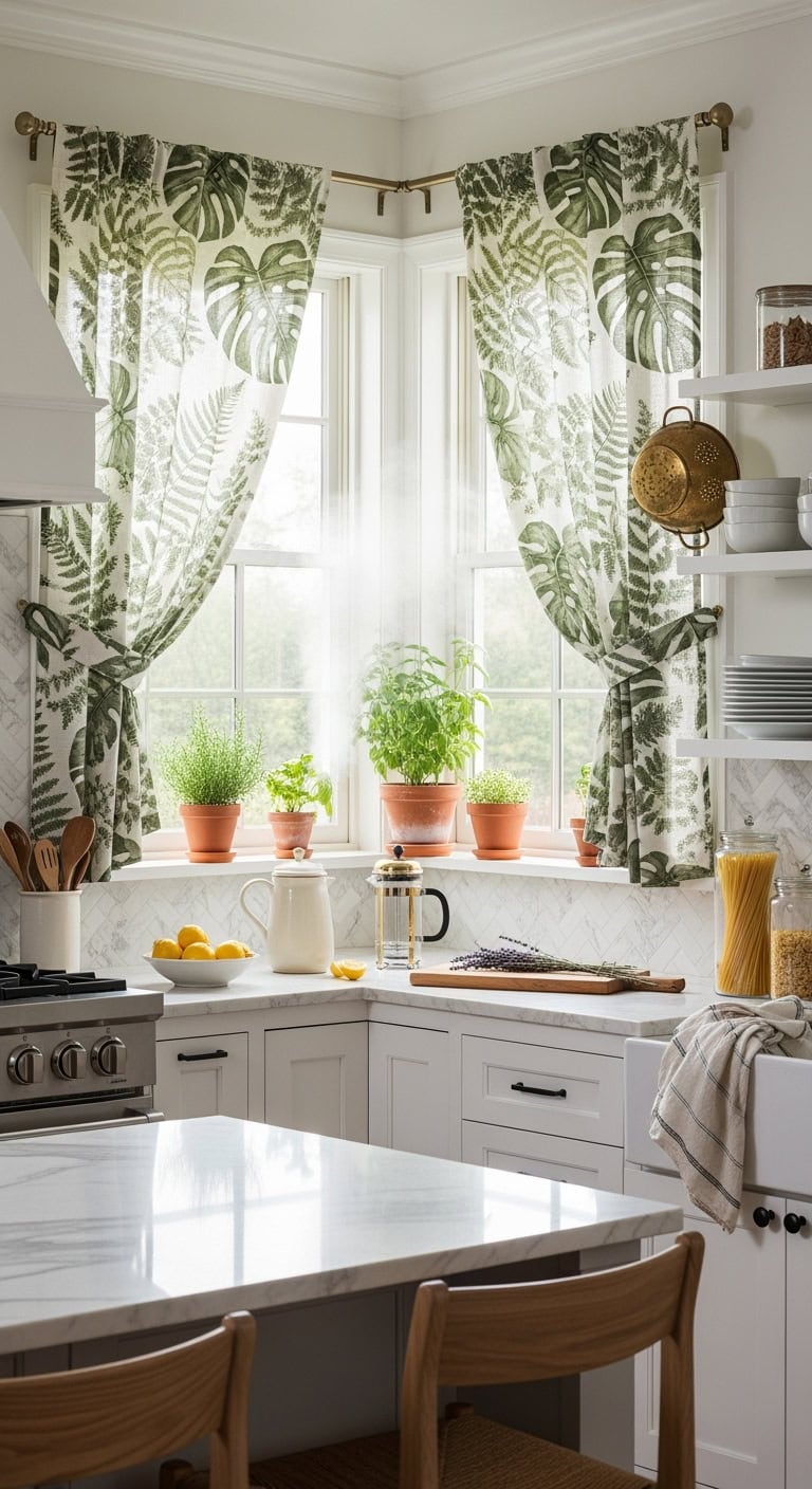 organic chic botanical kitchen window panels
