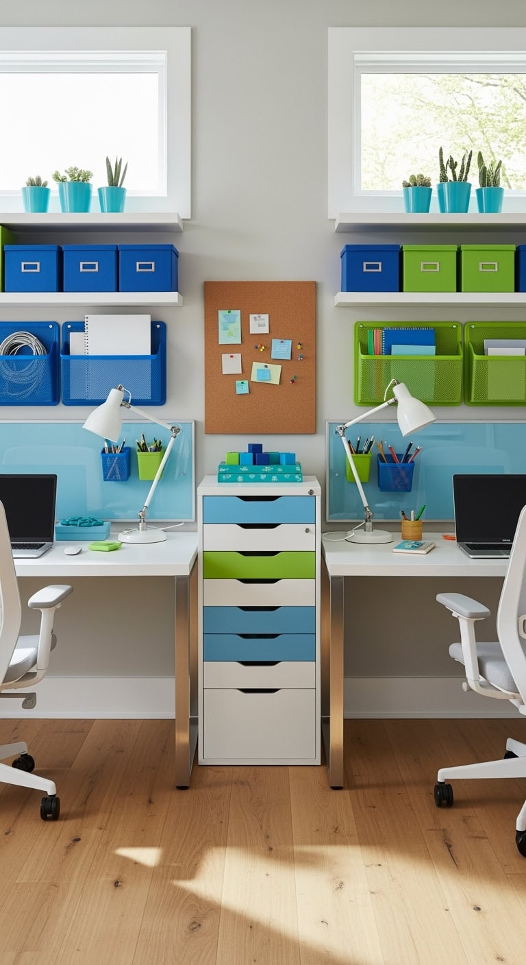 organized color coded efficient shared workspace