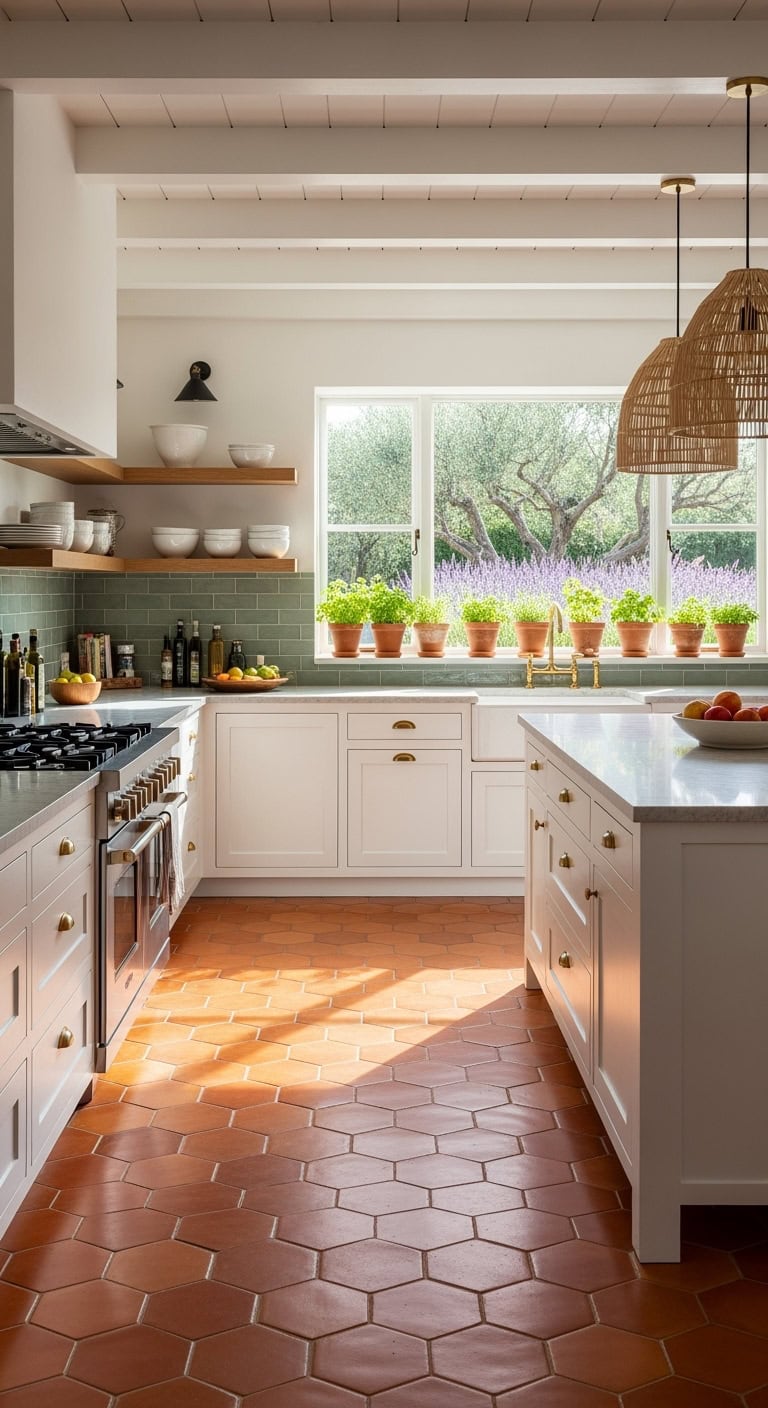 rustic mediterranean kitchen floor charm