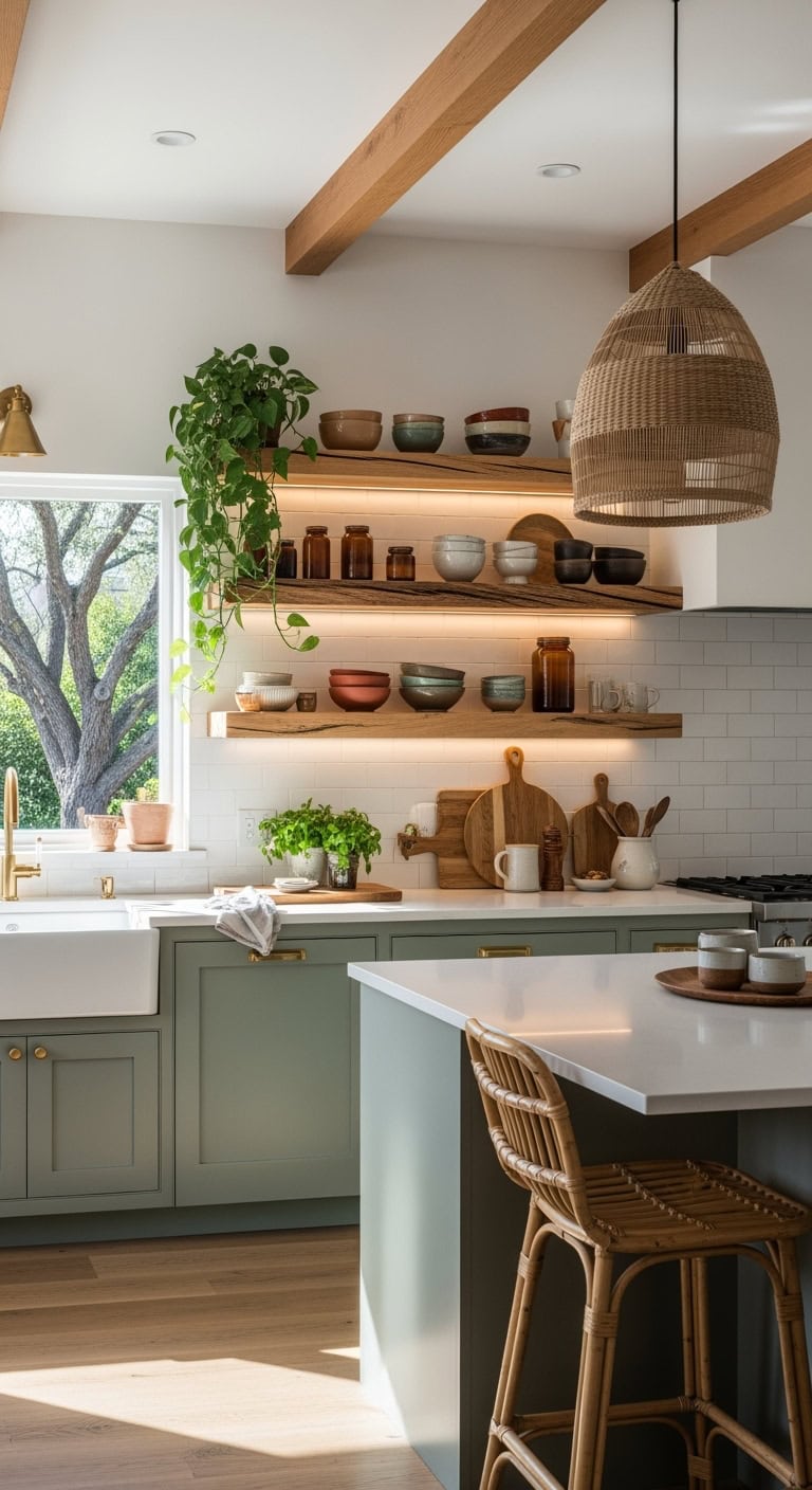 rustic organic minimalist kitchen shelving