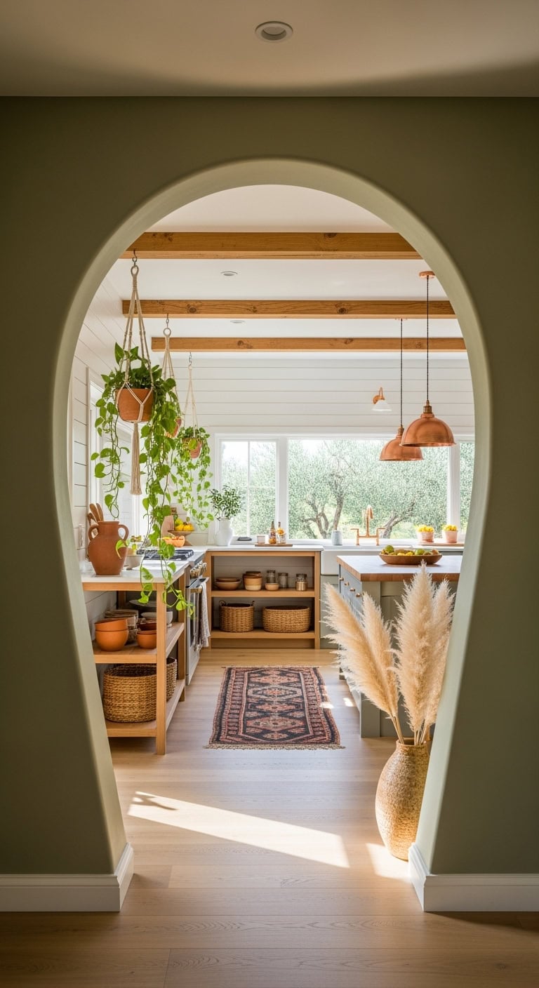 serene boho archway kitchen entryway