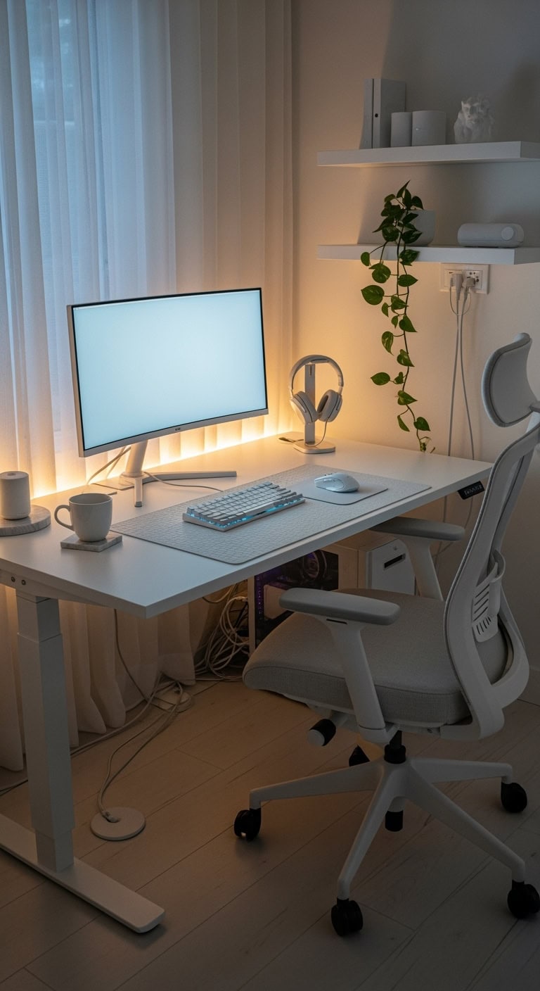 serene monochrome workspace aesthetic