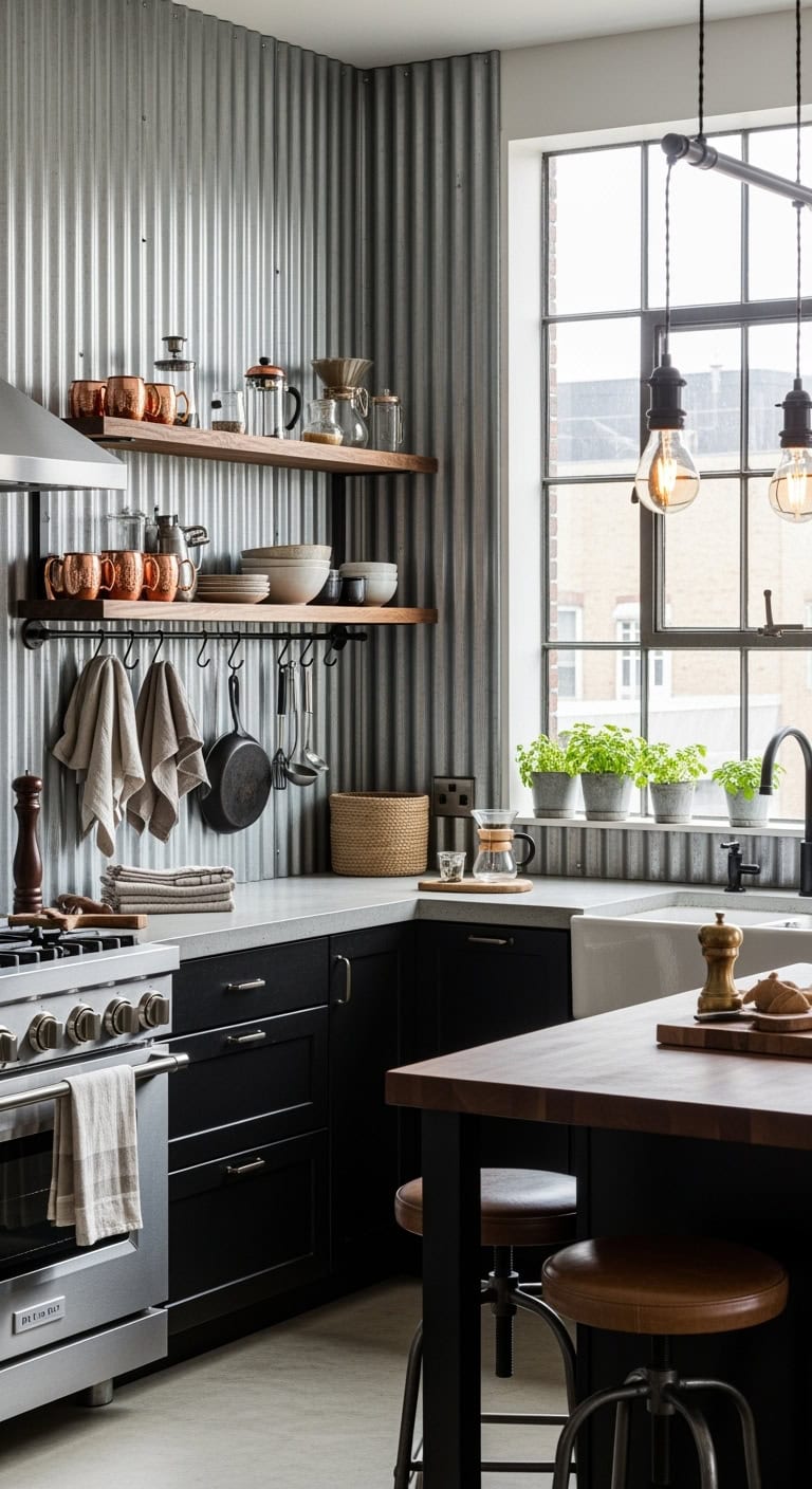 sleek industrial warm textured kitchen