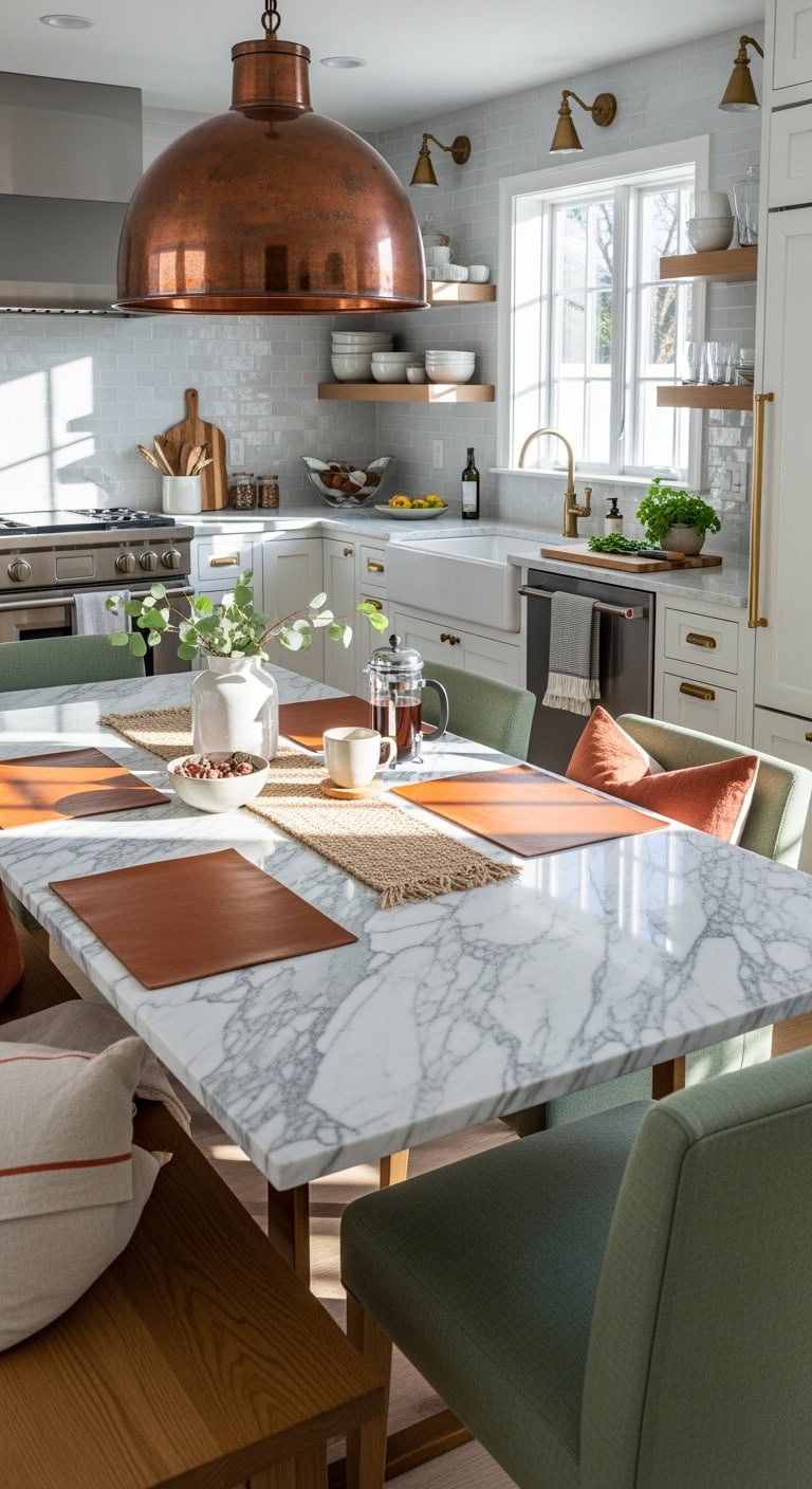 sophisticated inviting marble topped kitchen table