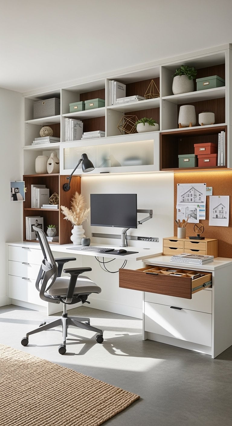 streamlined elegant workspace with hidden storage