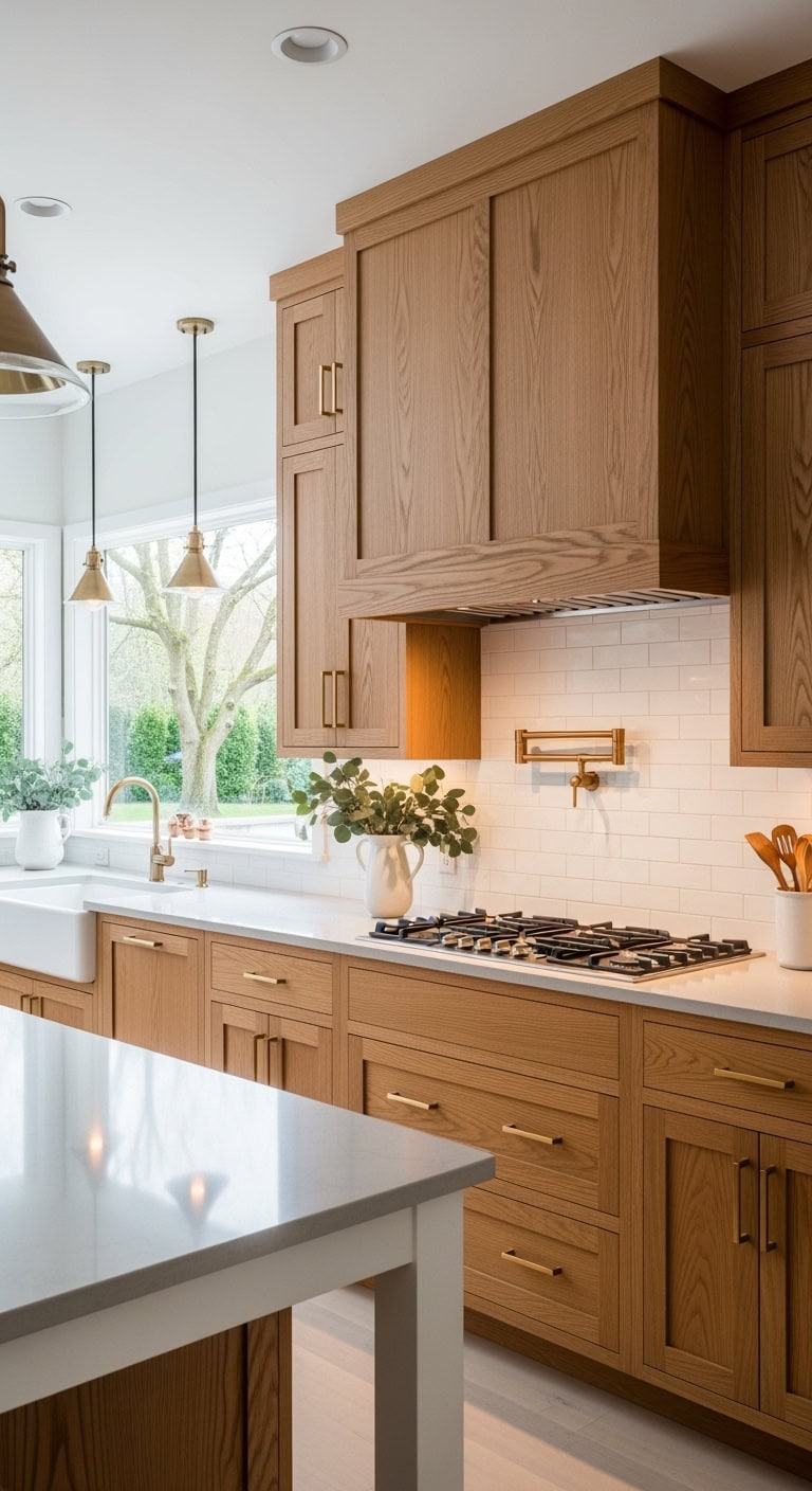 streamlined sculptural oak range hood