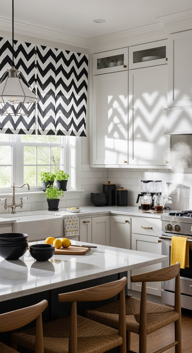 striking bold graphic geometric kitchen valances