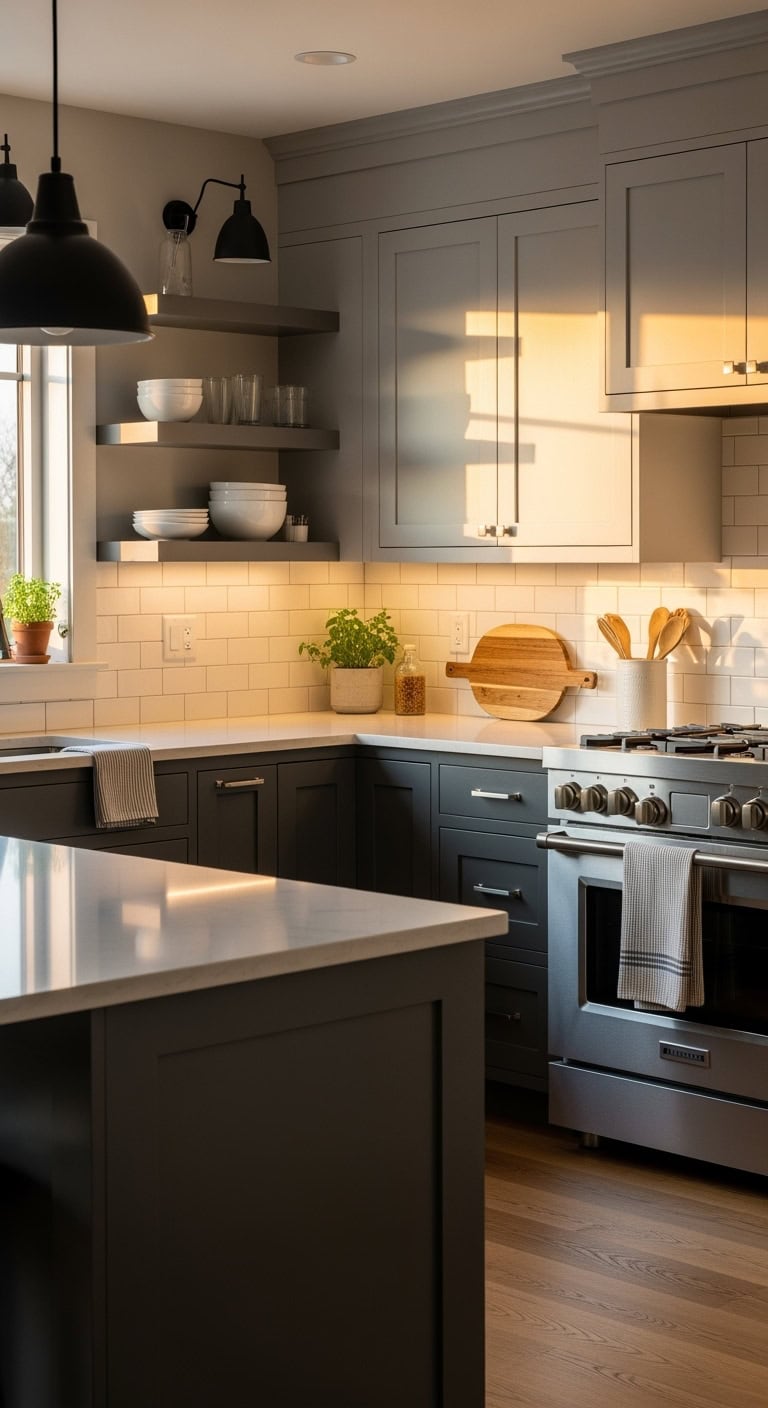 subtle two tone gray kitchen design