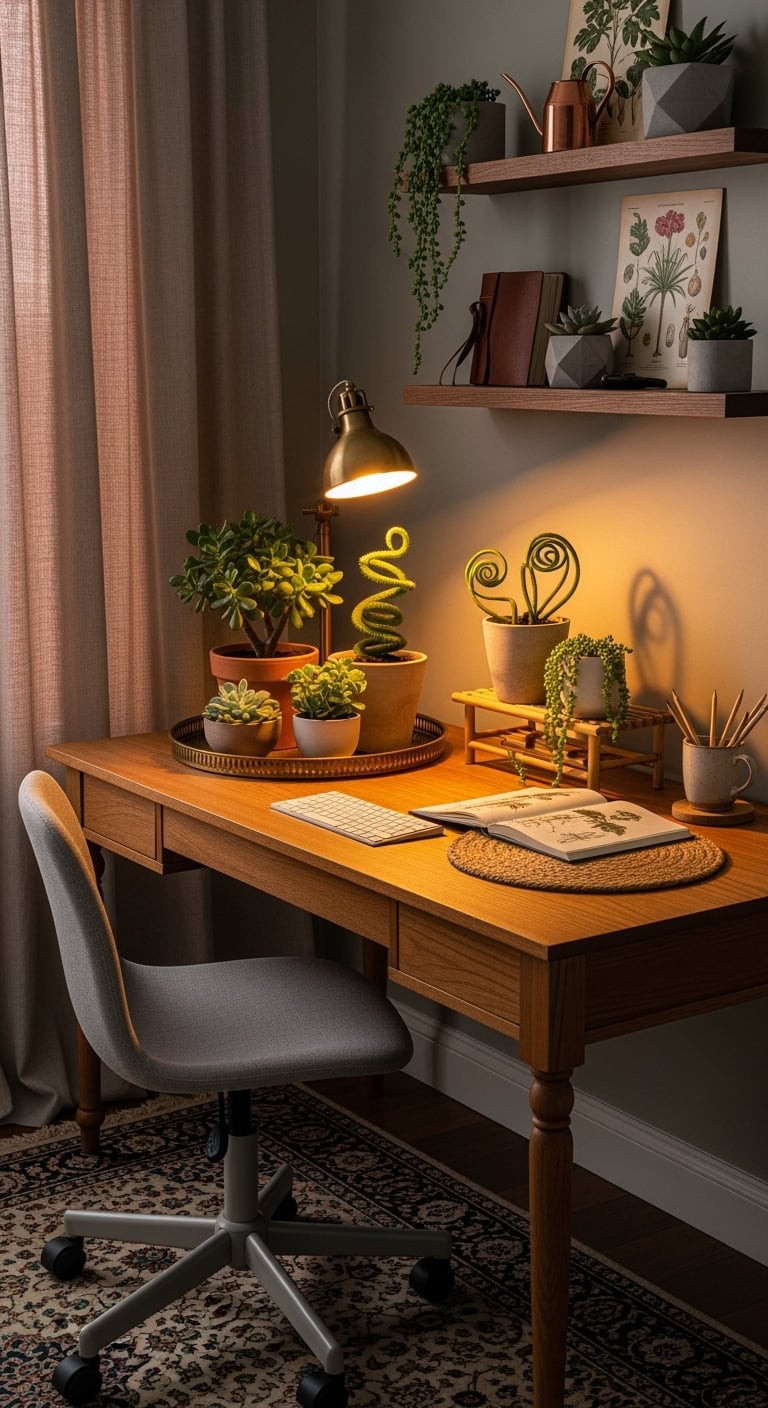 succulent mini greenhouse desk decor inspiration
