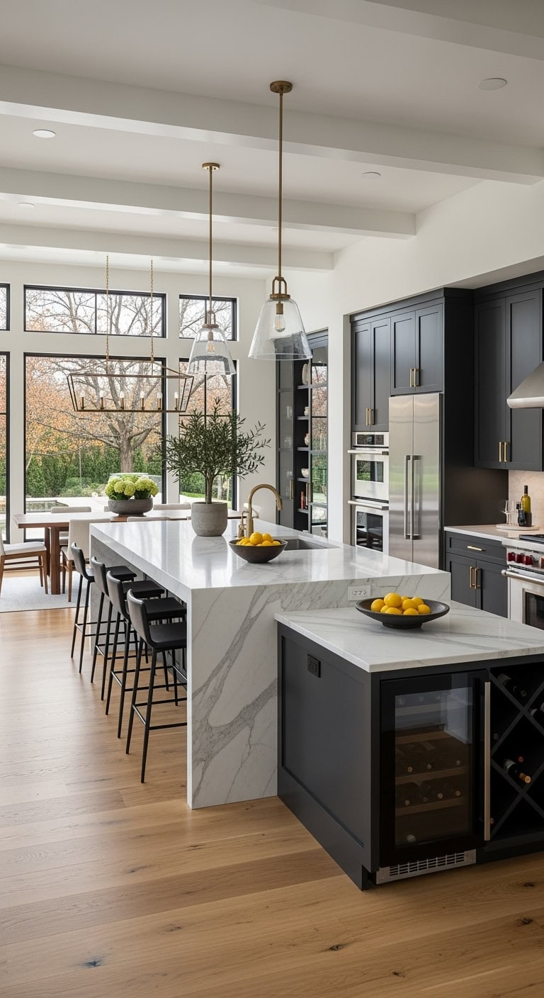 unobstructed flowing choreographed kitchen layout