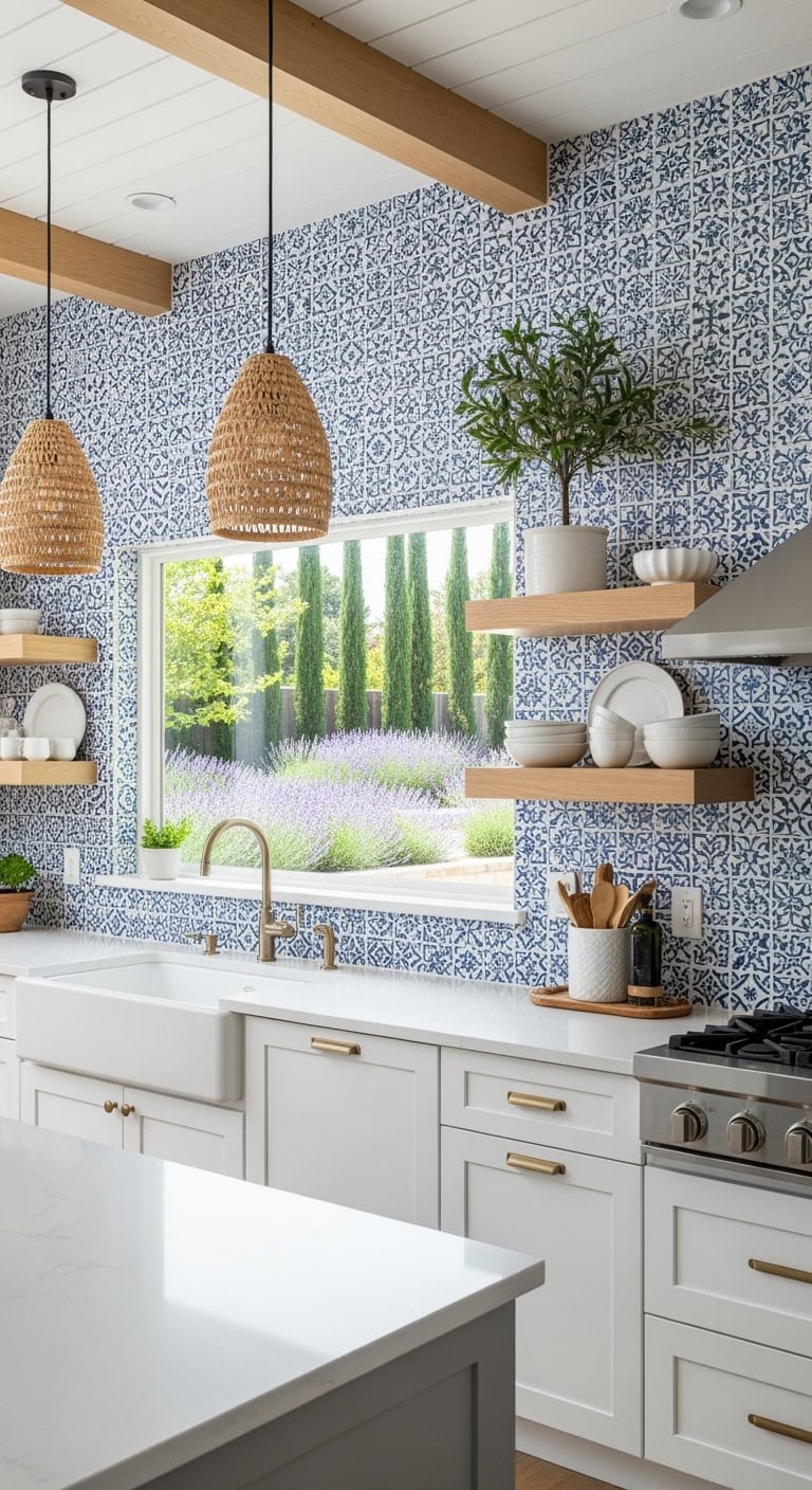 vibrant eclectic mediterranean tile backsplash
