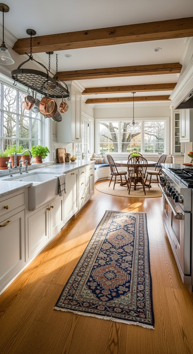 warm cozy balanced kitchen floor design