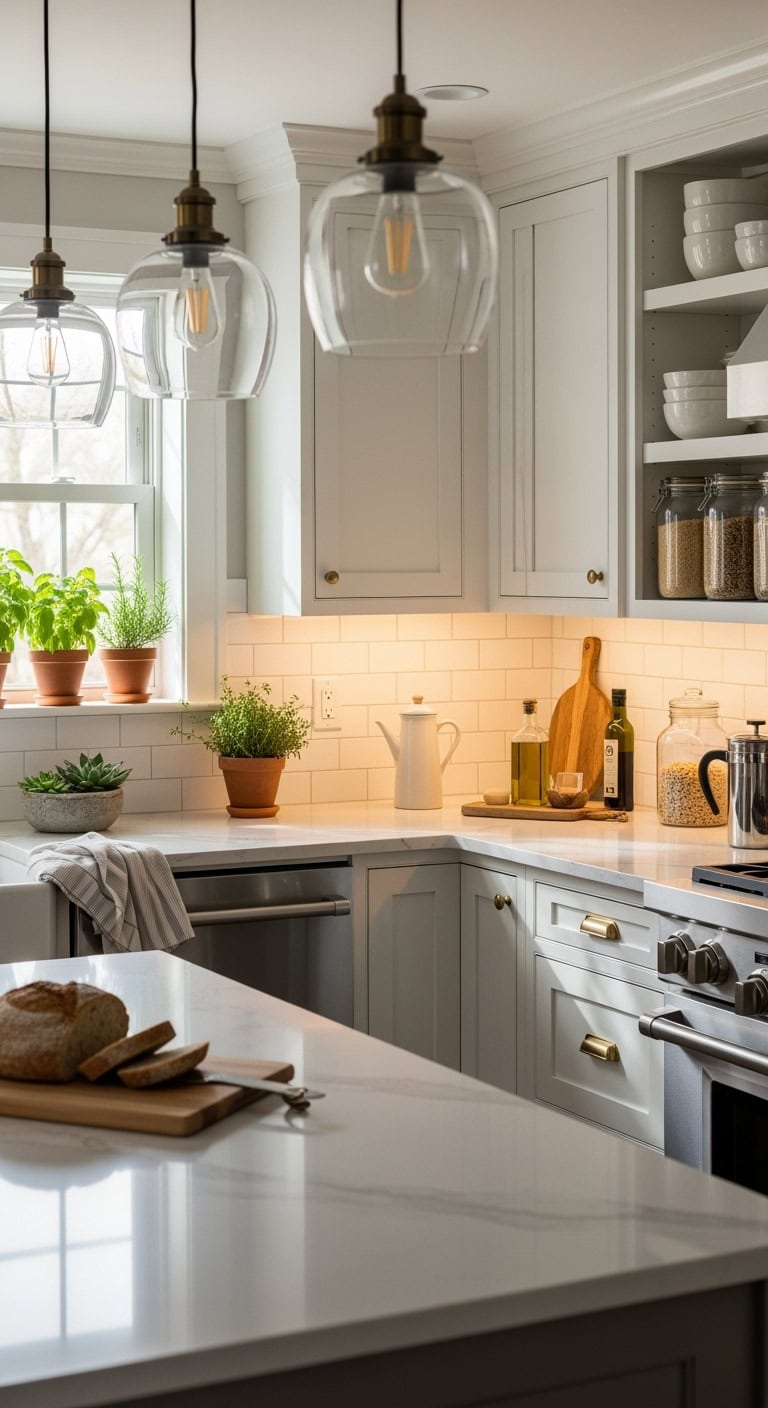 warm dreamy sculptural glowing kitchen lighting
