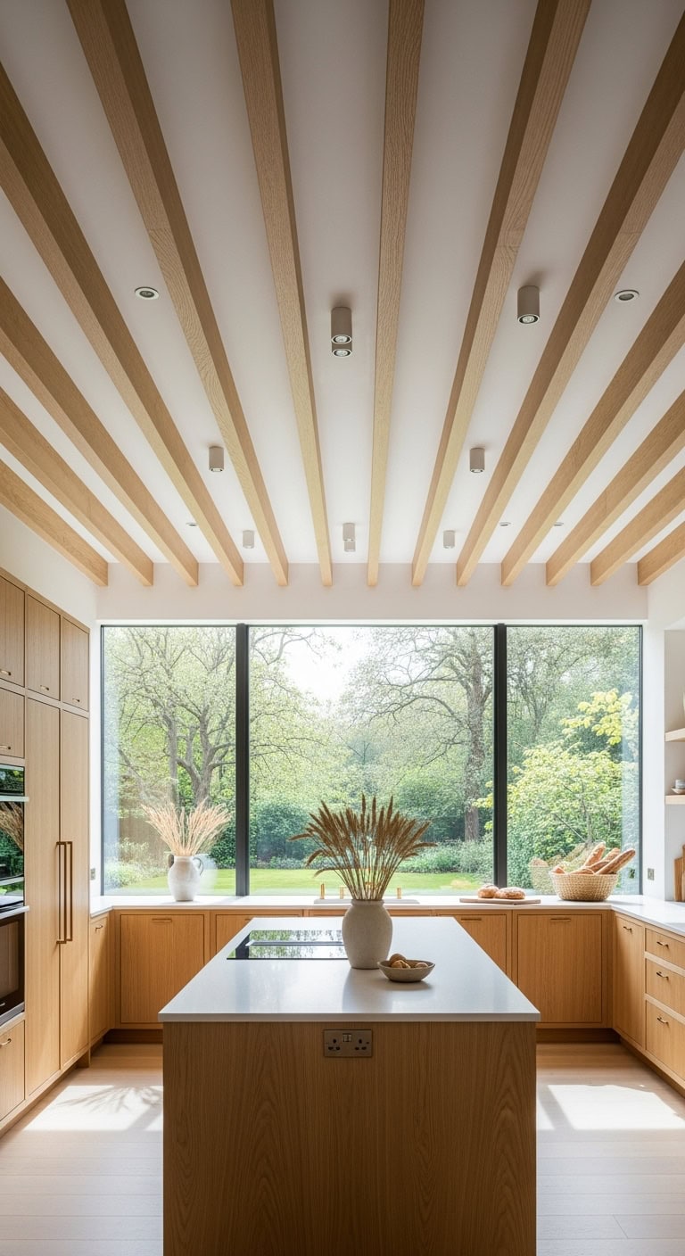 warm rustic cohesive ceiling beam design