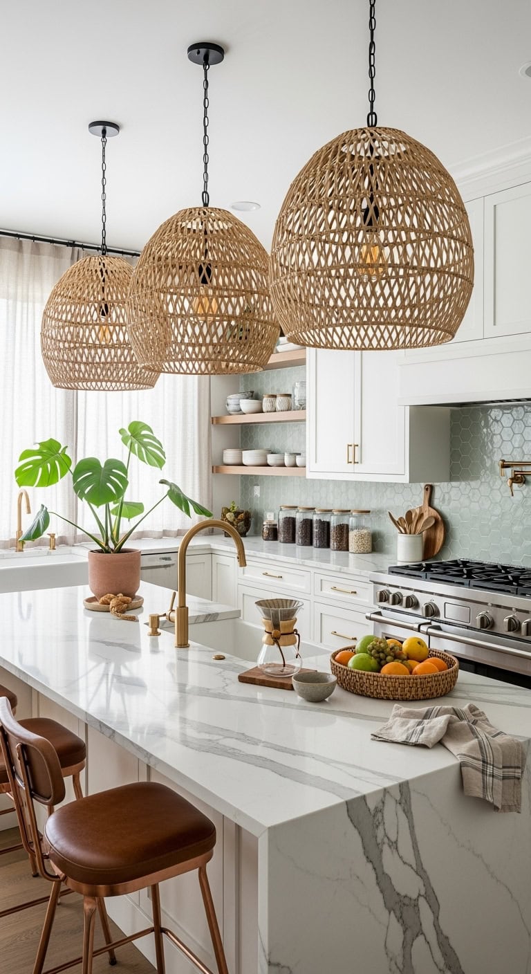 warm textural ambient kitchen lighting