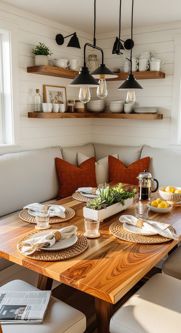 warm textured nature inspired breakfast nook