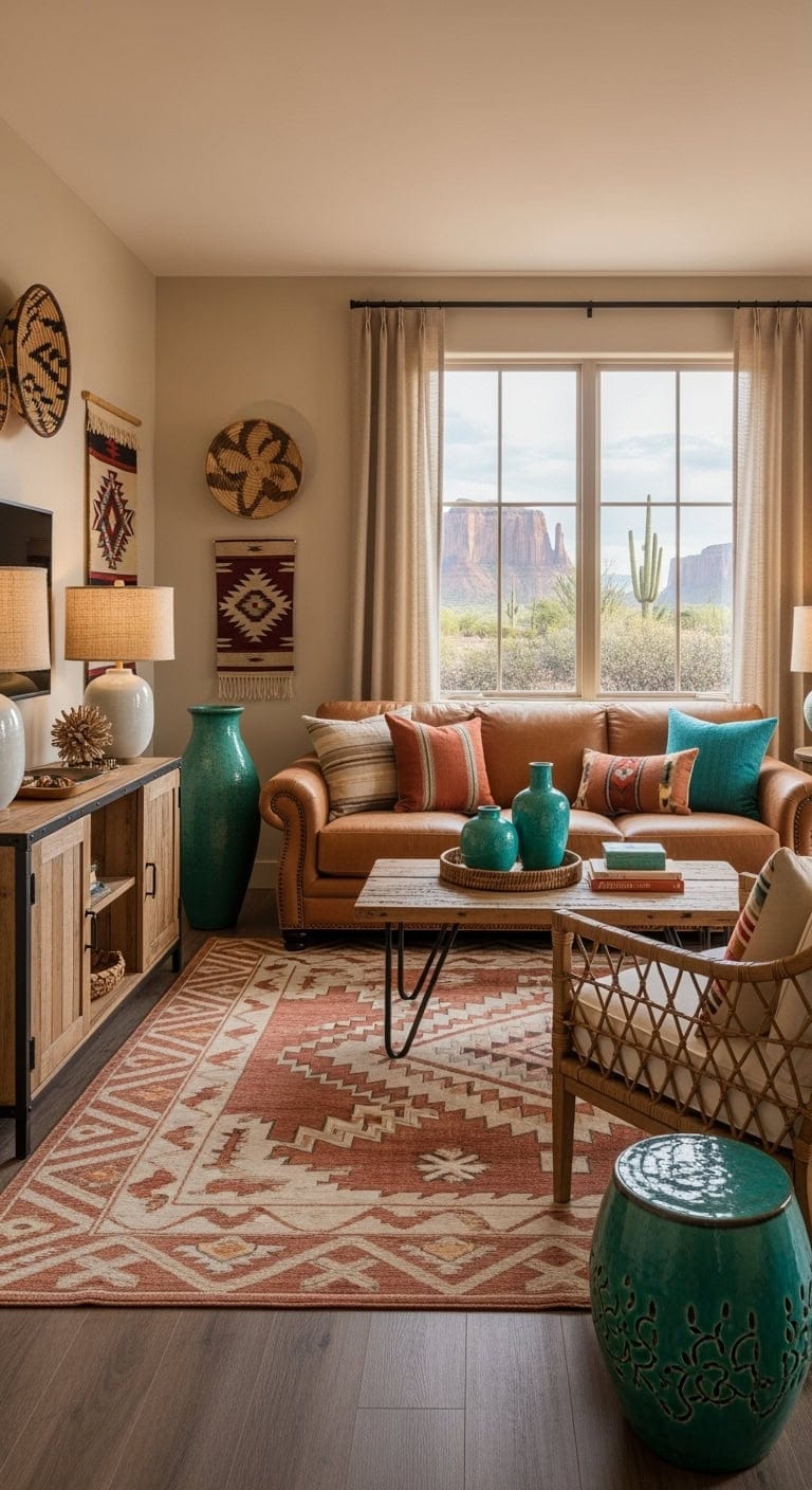 adobe beige with turquoise accents