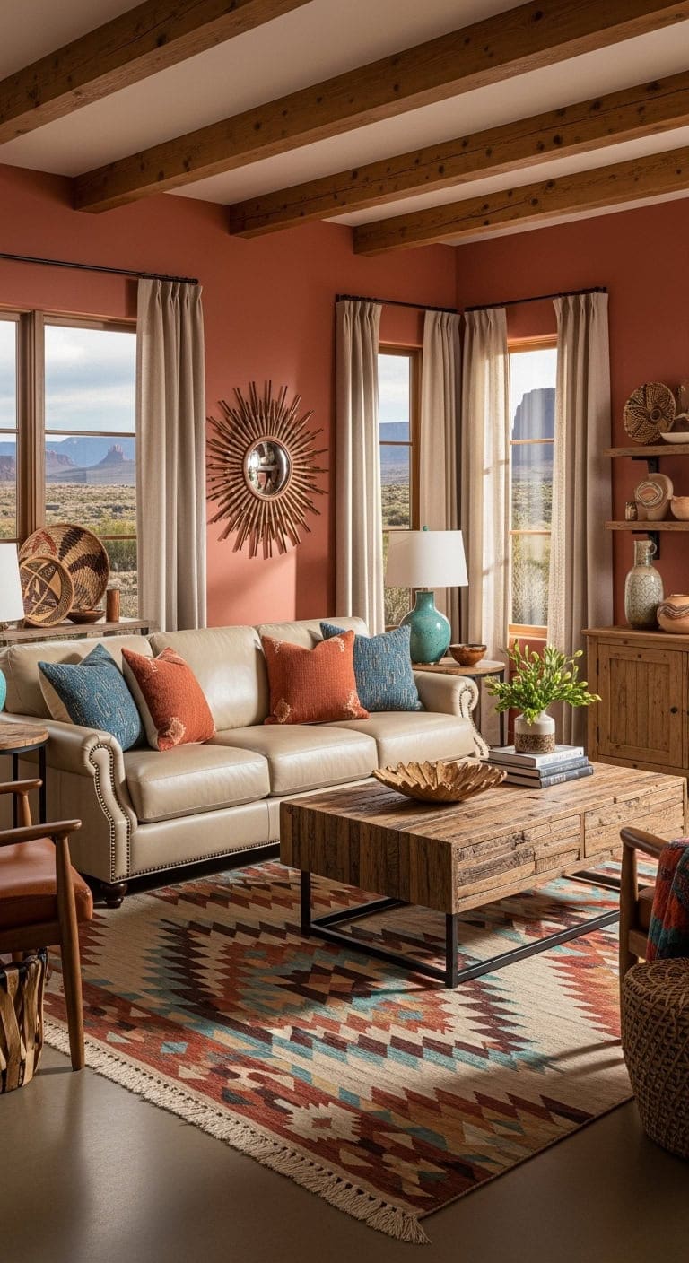 adobe inspired southwestern leather livingroom