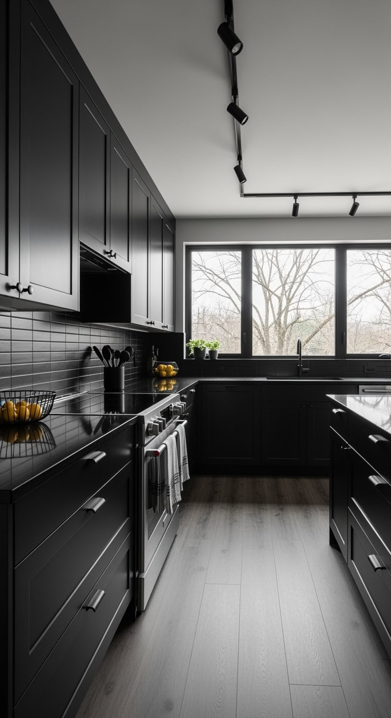 all black matte kitchen design