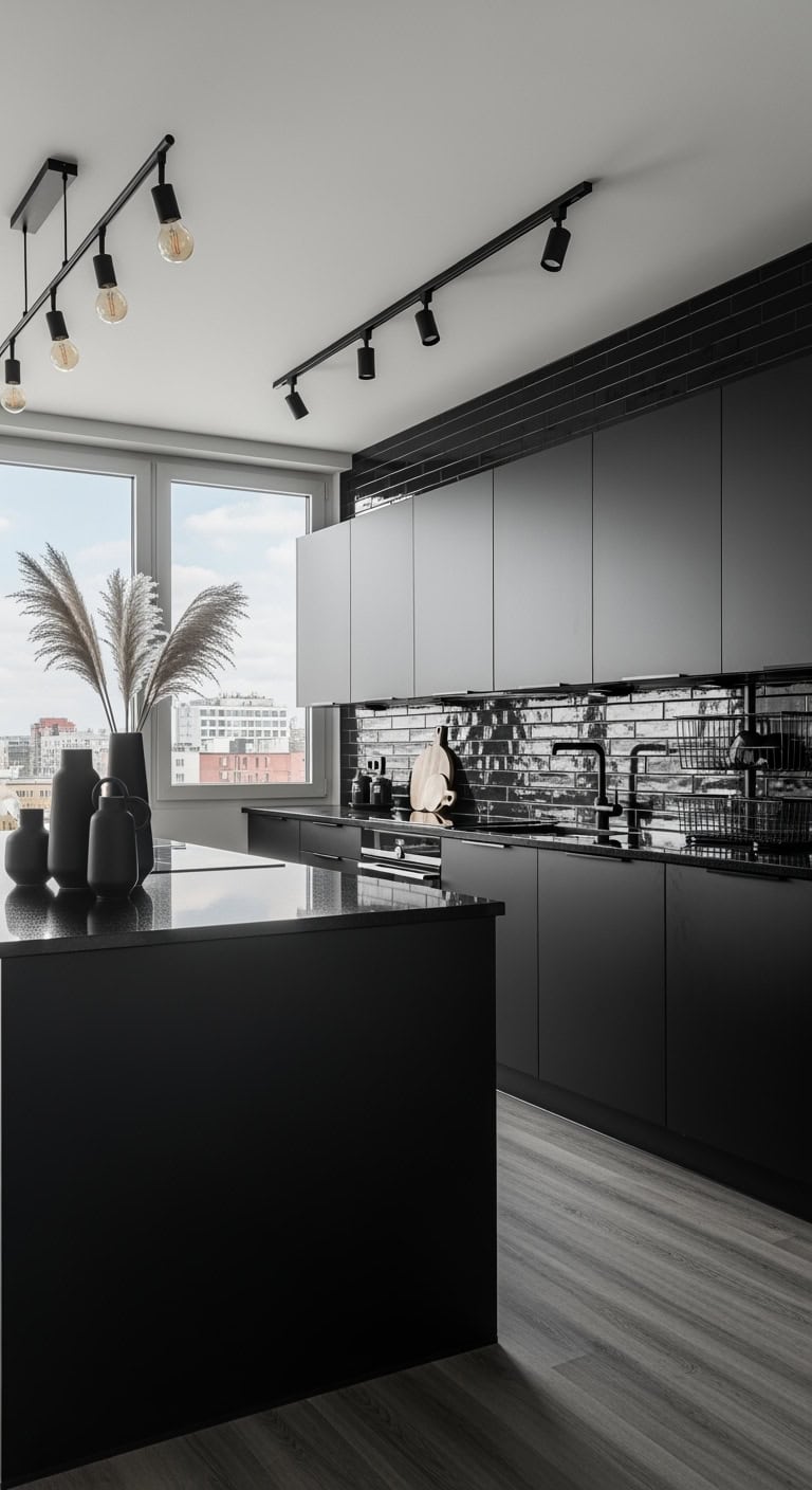 all black matte kitchen design