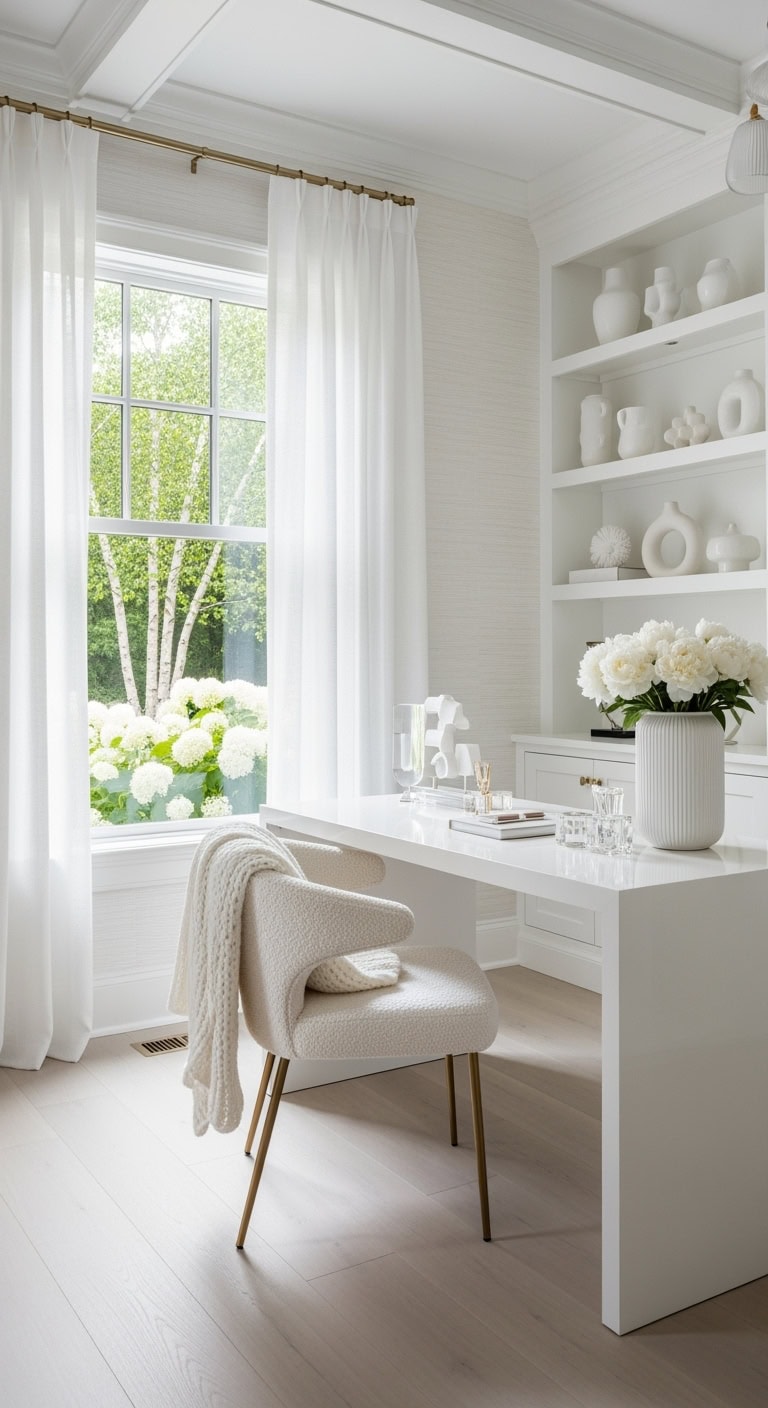 all white textured luxe workspace