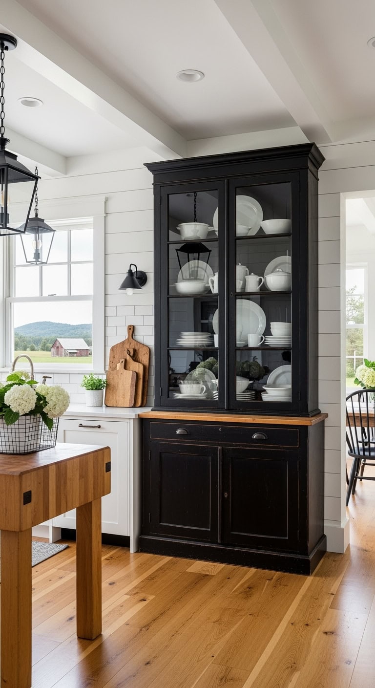 antique black freestanding hutch