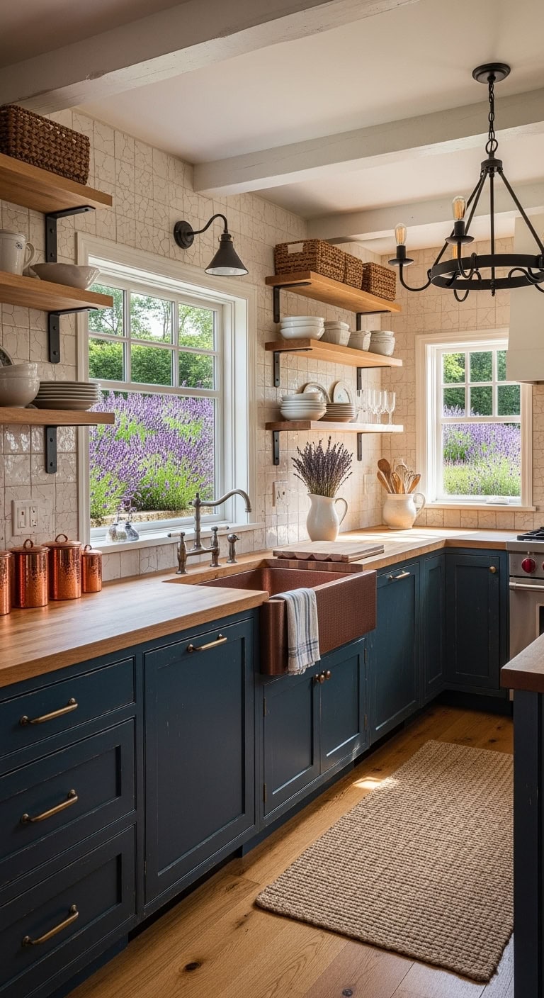 antique blue farmhouse kitchen