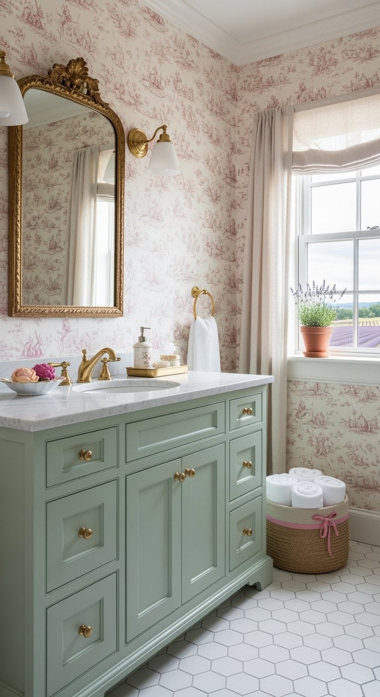 antique rose pistachio bathroom