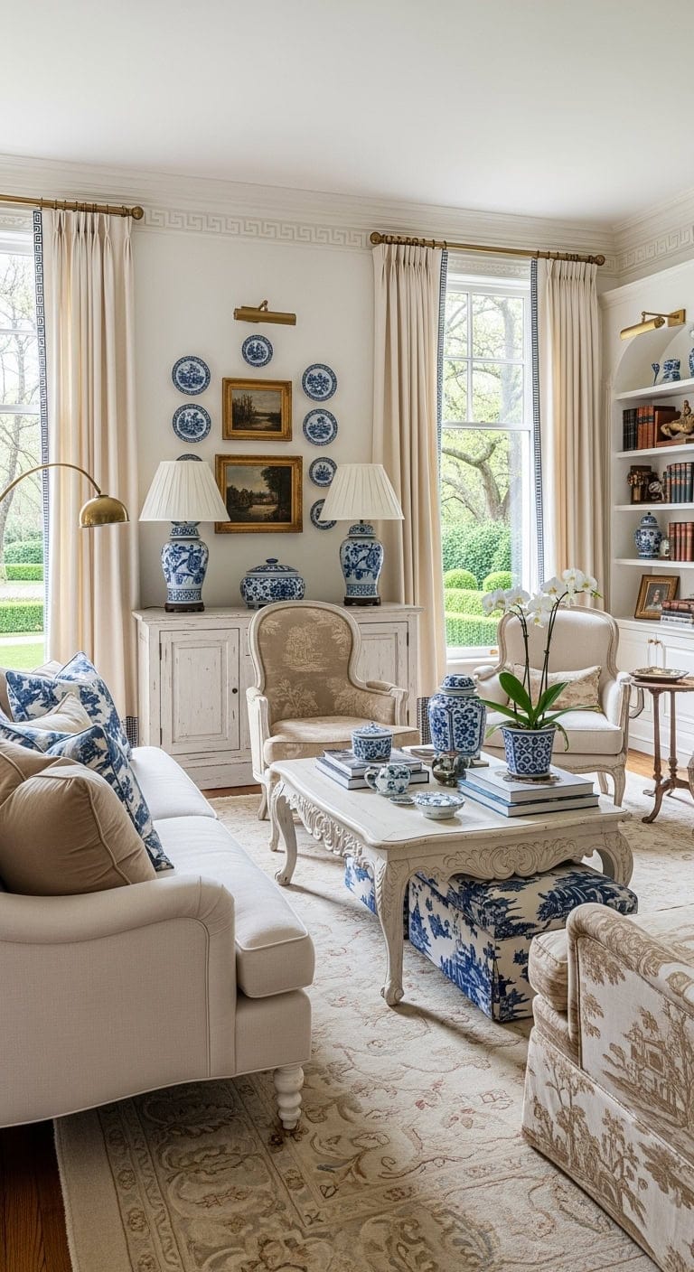 antique white chinoiserie livingroom