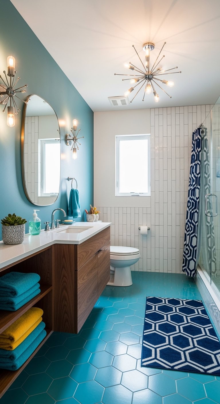 aqua hexagon walnut retro geometric