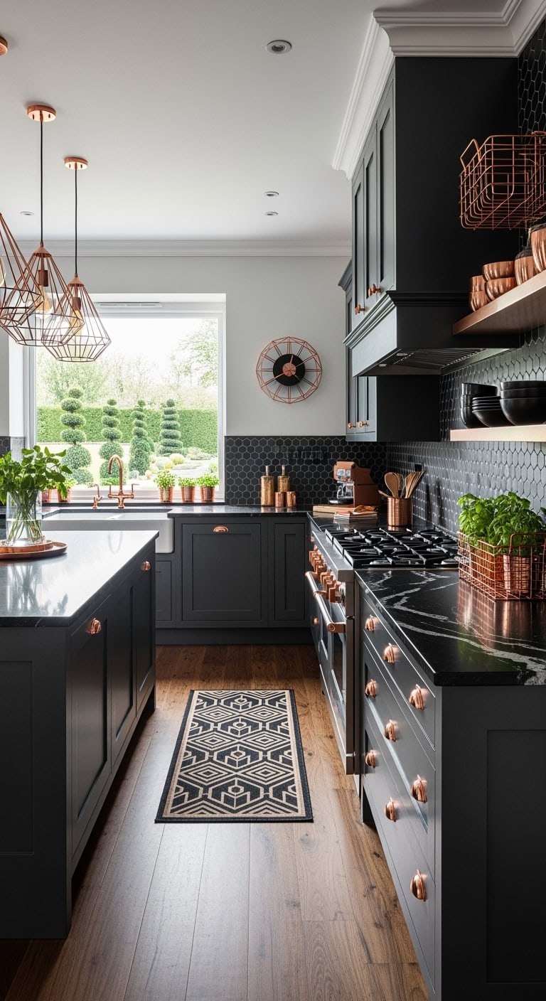 art deco black copper kitchen
