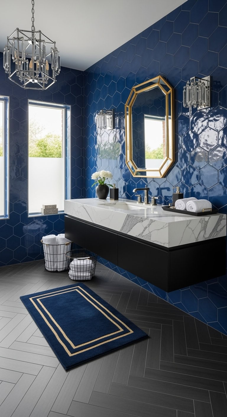 art deco charcoal sapphire bathroom