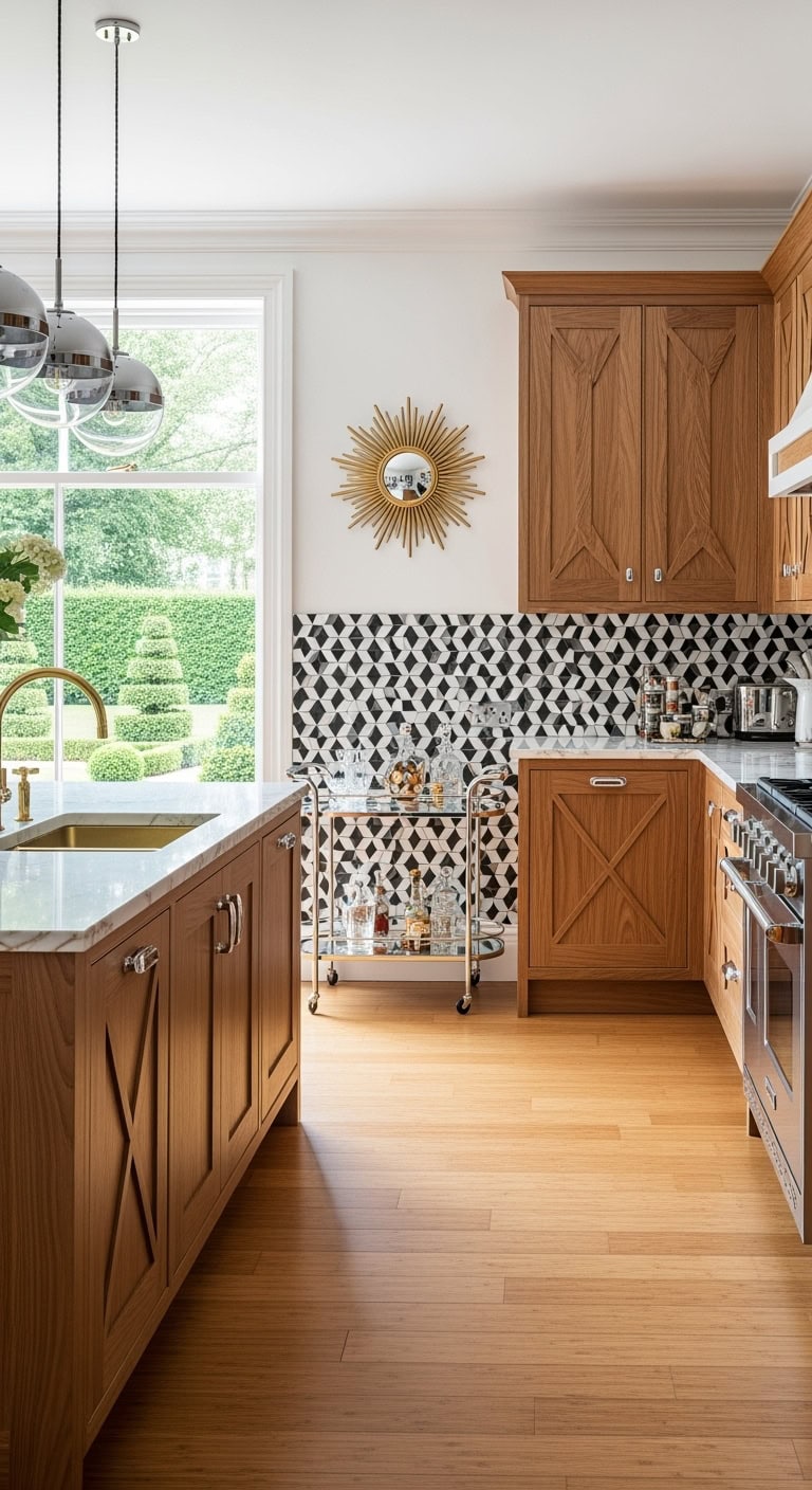 art deco geometric walnut cabinets