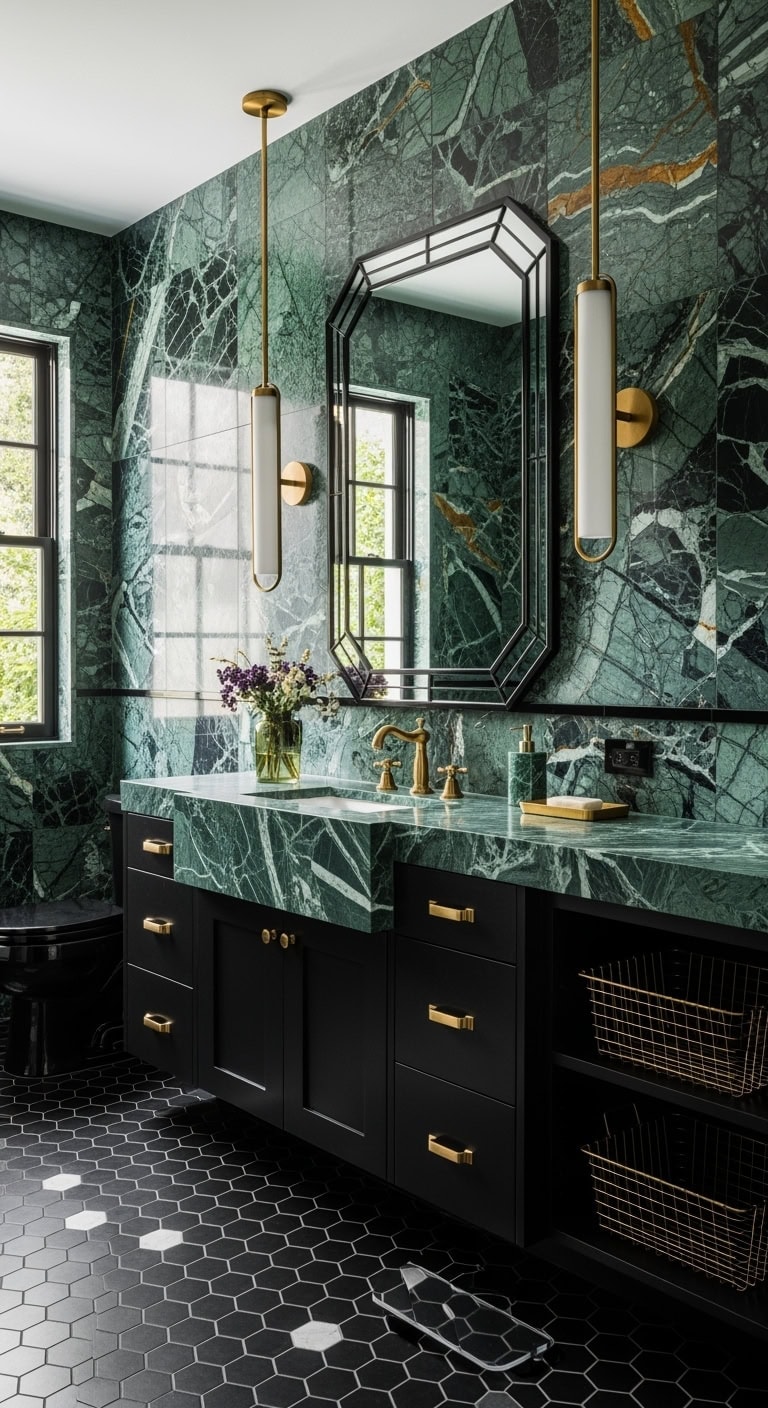 art deco green marblebathroom