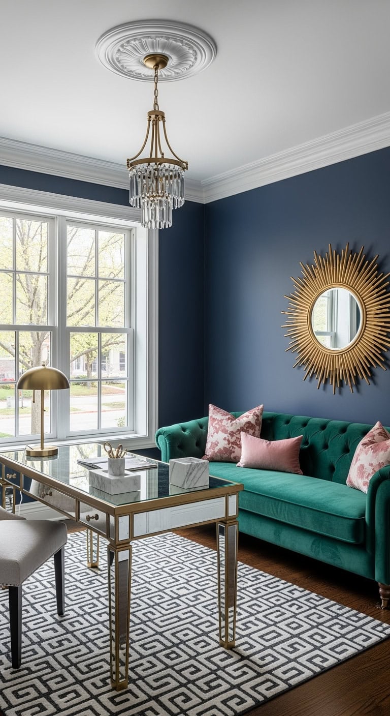 art deco mirrored velvet glamour