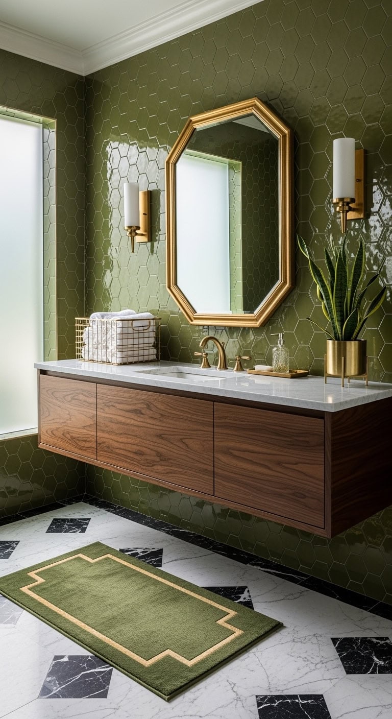 art deco olive bathroom reveal