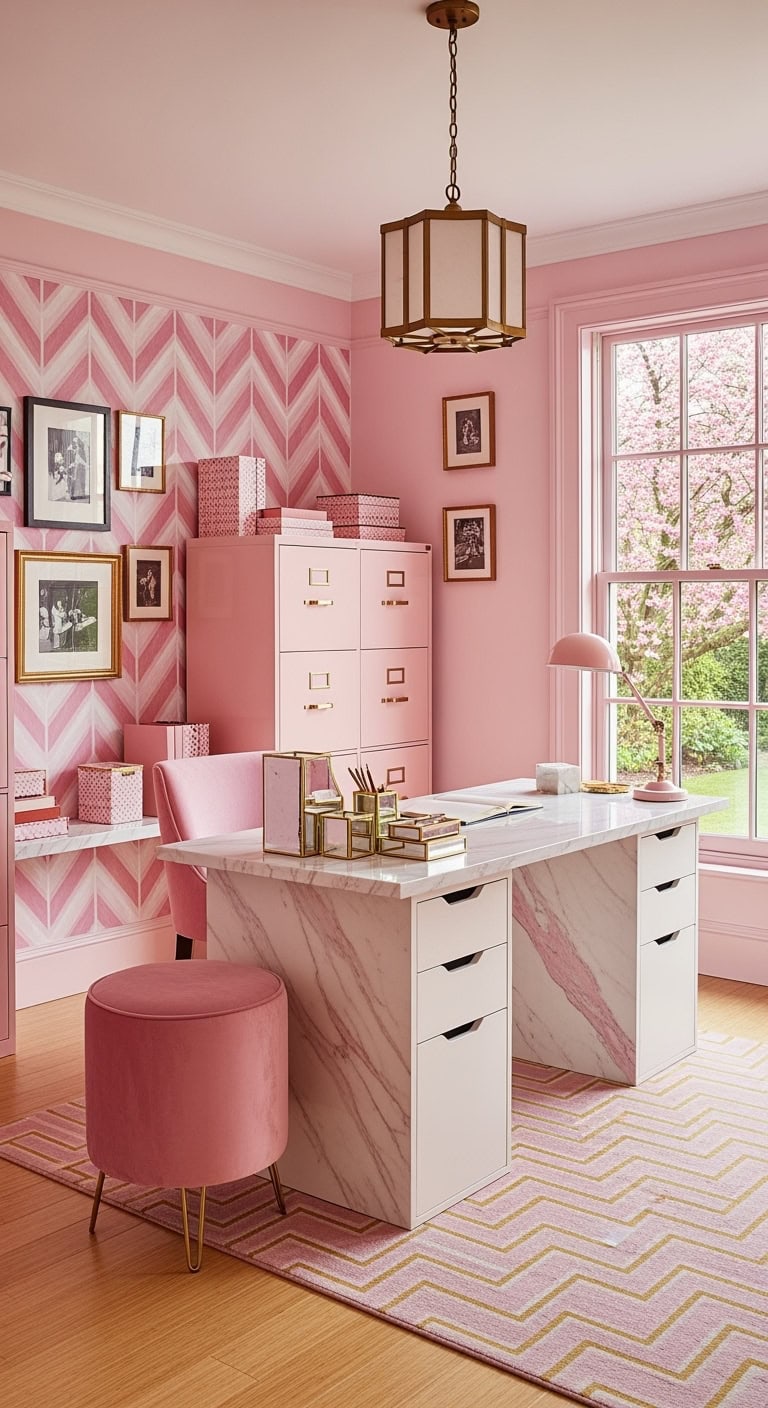 art deco pink glam workspace