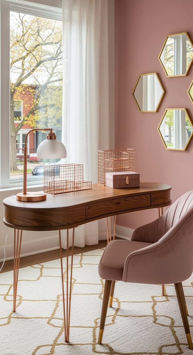 art deco rose gold workspace