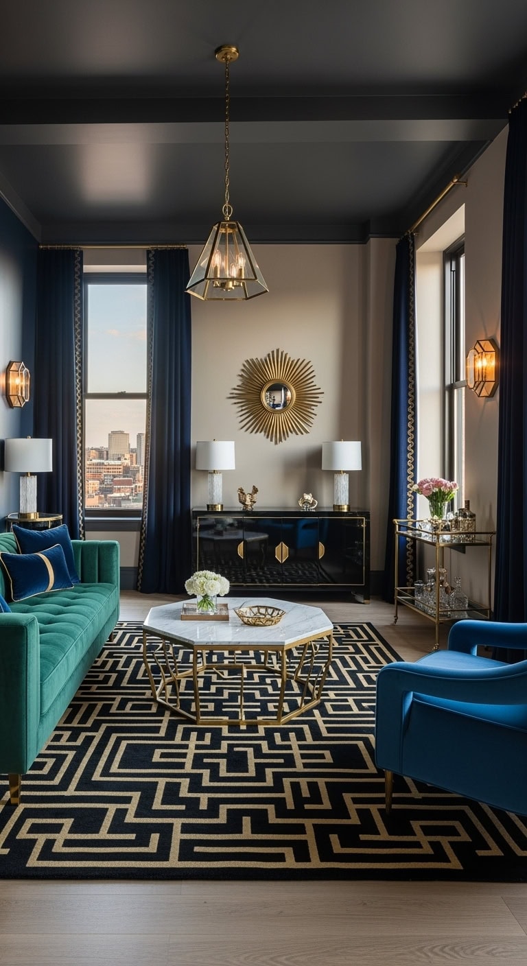 art deco velvet geometric revival