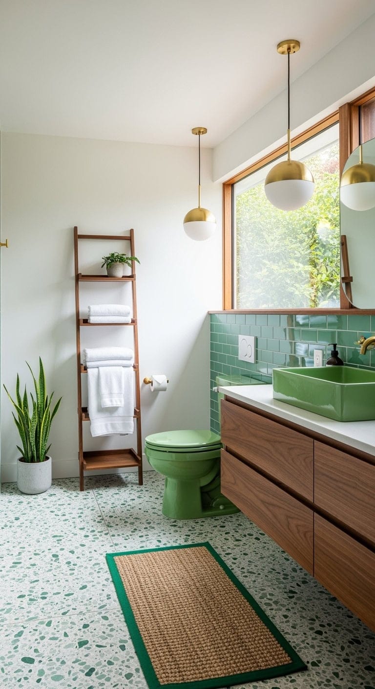 avocado green walnut bathroom