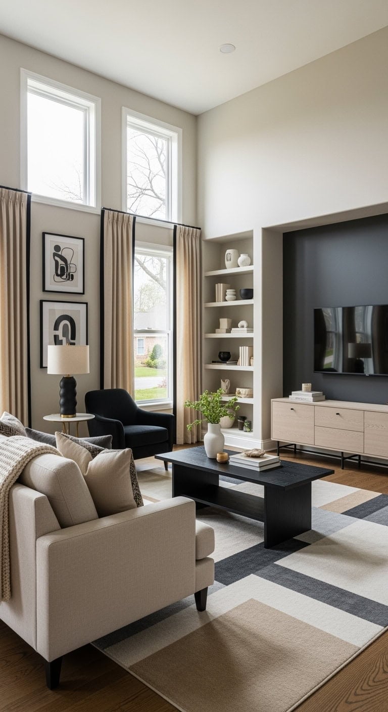 balanced black and beige livingroom
