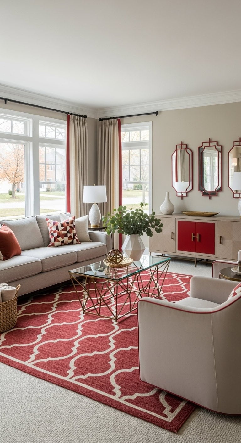 balanced red beige geometric elegance