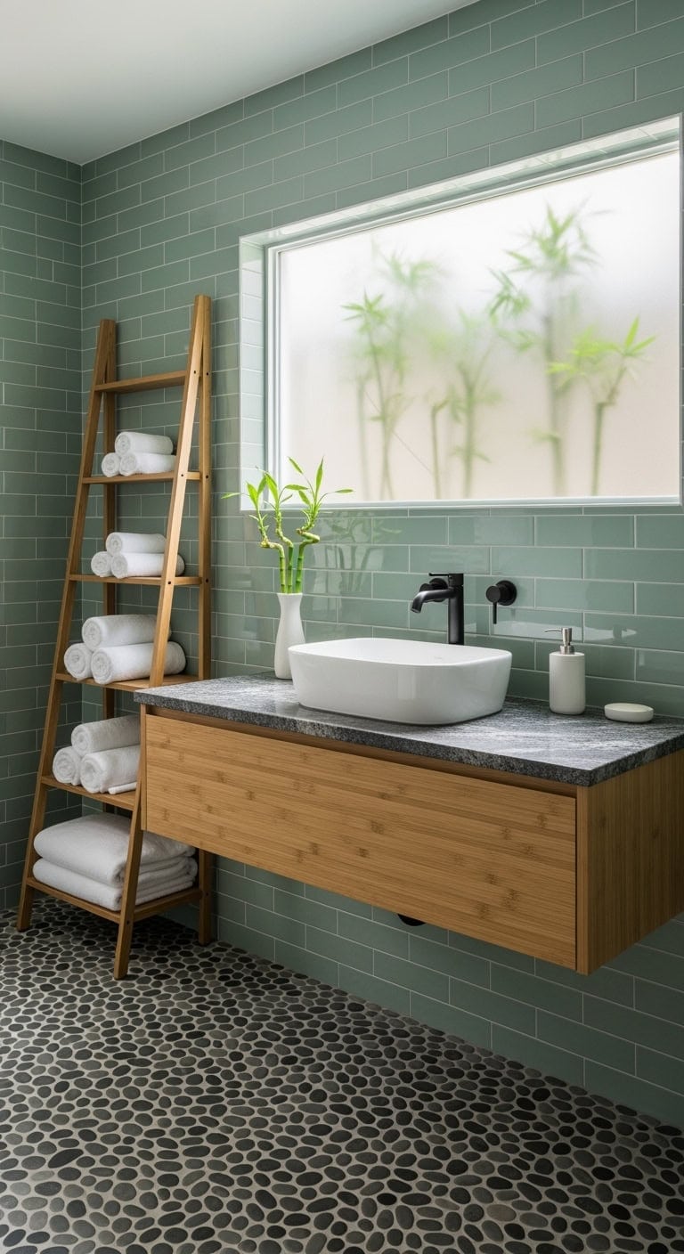 bamboo spa inspired pebble bathroom