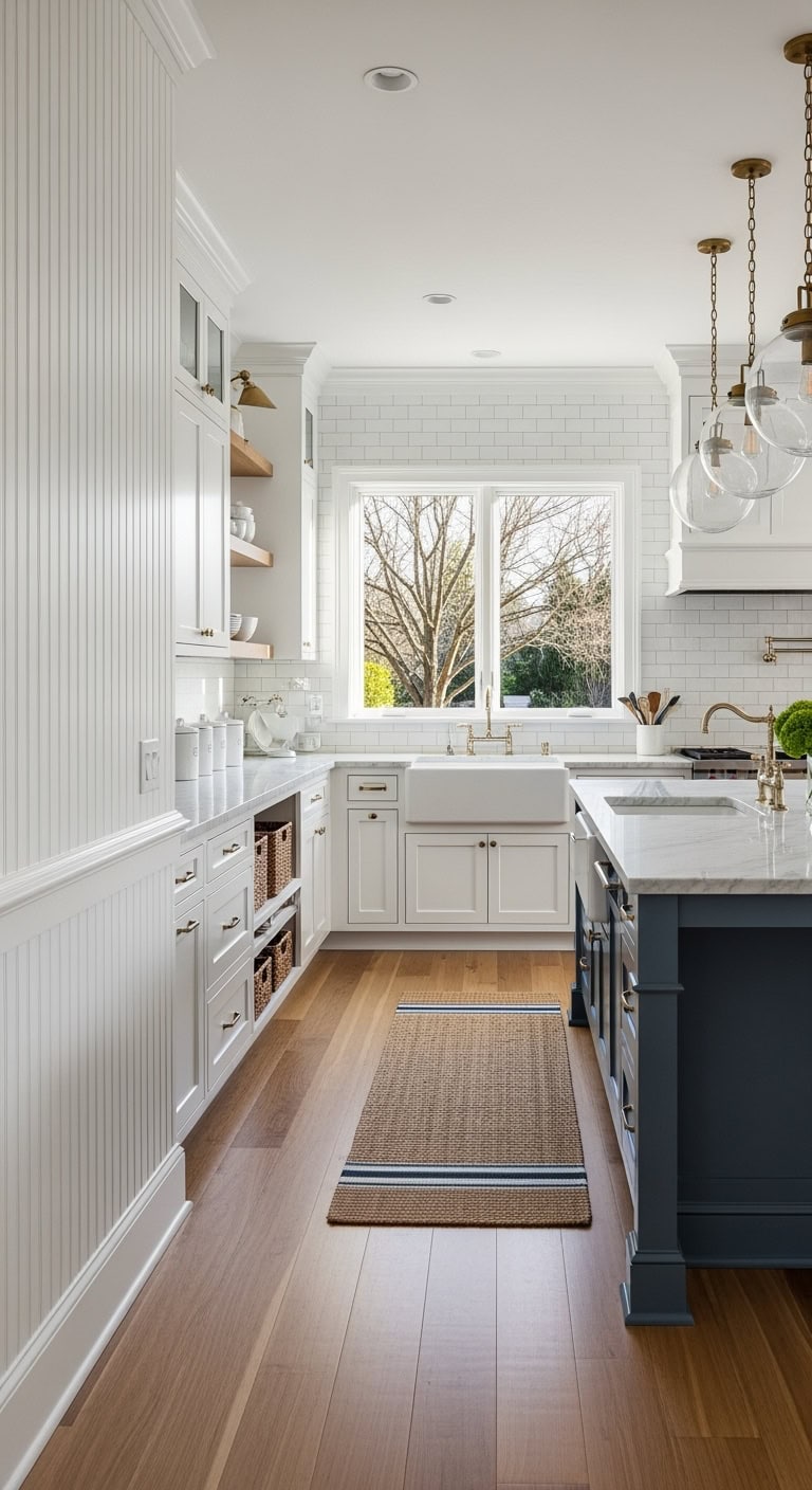 beadboard kitchen with pendants